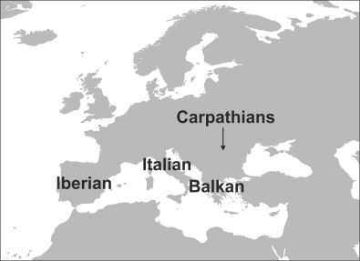 The three southern European peninsulas – Iberian, Italian and Balkan – played a major part as glacial refugia. Many temperate species had their ranges reduced to one of these peninsulas during glacial periods and colonized the rest of their European from here as glacial conditions alleviated. The Carpathians are now increasingly being recognized as a relatively northern glacial refugium.